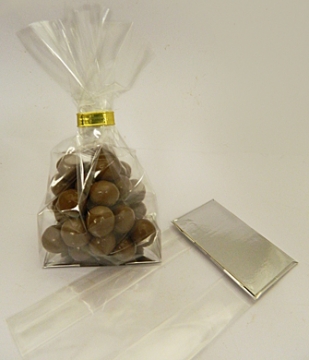 Medium Clear Block Bottomed Chocolate Bag with Silver Card Base